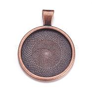 Metal Alloy Pendant Cabochon Settings, Plain Edge Bezel Cups, DIY Findings for Jewelry Making, Red Copper, Cadmium Free & Lead Free, Tray: 24.5mm, 37x28x6.5mm, Hole: 6x4mm(PALLOY-A15654-R)
