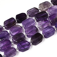 Natural Amethyst Beads Strands, with Seed Beads, Rectangle, 11~13.5x8~10x4~5mm, Hole: 0.9mm, seed beads: 3x3x2, hole: 0.8mm, about 28~29pcs/strand, 15.43''(39.2~46cm)(G-T138-06)