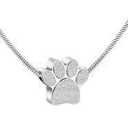 Paw Print Urn Ashes Necklace, 304 Stainless Steel Pendant Necklace with Round Snake Chains, Silver, 21.69 inch(55.1cm)(NJEW-WH0024-01S)