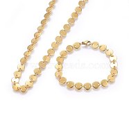 304 Stainless Steel Jewelry Sets, Bracelets & Necklaces, Flat Round, Golden, 17.71 inch(45cm), 7-1/2 inch(19cm)(SJEW-H136-02G)