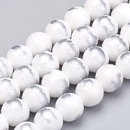 Natural Mashan Jade Beads Strands, Brushed Silver Color, Dyed, Round, White, 8mm, Hole: 0.8mm, about 50pcs/strand, 15.7 inch(40cm)(G-G833-8mm-23)
