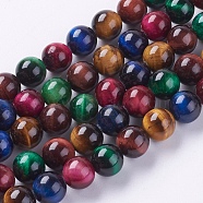 Natural Tiger Eye Beads Strands, Round, Mixed Color, 8mm, hole: 1mm, about 24pcs/strand, 7.8 inch(X-G-G101-8mm-6)