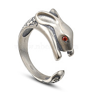 SHEGRACE 925 Thailand Sterling Silver Cuff Rings, Open Rings, with Natural Garnet, Antique Silver, US Size 3(14mm)(JR777A)