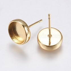 Brass Stud Earring Settings, Flat Round, Golden, Tray: 8mm, 14.5x9.5mm, Pin: 0.8mm(KK-E749-03G)
