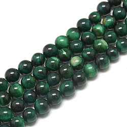 Natural Tiger Eye Beads Strands,  Dyed, Round, Dark Green, 6mm, Hole: 1mm, about 62~63pcs/strand, 14.7~14.9 inch(G-S300-6mm-107D)