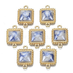 Porcelain Links Connectors, with Light Gold Plated Brass Setting, Square, Royal Blue, 21x15x5mm, Hole: 1.8mm(KK-N235-036A)