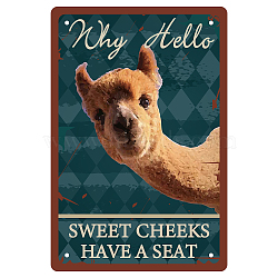 Tinplate Sign Poster, Vertical, for Home Wall Decoration, Rectangle with Word Why Hello Sweet Cheeks Have a Seat, Alpaca Pattern, 300x200x0.5mm(AJEW-WH0157-451)