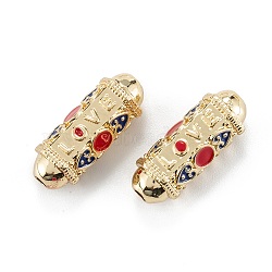 Real 18K Gold Plated Brass Tube Beads, with Enamel, Oval with Word Love, Crimson, 21x8x7.5mm, Hole: 2mm(KK-A155-23G-A)