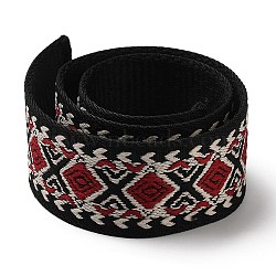 Ethnic Style Embroidery Polyester Ribbons, Jacquard Ribbon, with Rhombus Pattern, Garment Accessories, Red, 1-1/2 inch(37mm), 5 yards/bag(OCOR-WH0082-45A)
