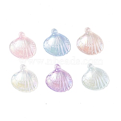 UV Plating Opaque Acrylic Pendants, AB Color, Shell Charm, Mixed Color, 28x27x7mm, Hole: 2mm(PACR-M003-16)
