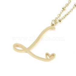 304 Stainless Steel Pendant Necklaces, Letter Charms, Letter L, 16.22 inch(41.2cm), Pendant: 26x23x1.3mm(NJEW-H029-02G-L)