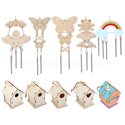 20 Sets 10 Style DIY Unfinished Wood Wind Chime & Bird House Making Kits, Including Random Color Aluminum Tube, Thread, Mixed Shapes, 2 sets/style(DIY-BC0012-21)