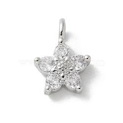 Brass Micro Pave Cubic Zirconia Pendants, Flower Charms, Platinum, 12.5x9x4.5mm, Hole: 2.5mm(KK-P292-17P)