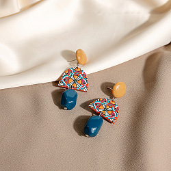 Acrylic Dangle Stud Earrings, Arch with Oval, Platinum, Colorful, 60x25mm(WG8F528-01)