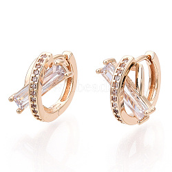 Rack Plating Brass Micro Pave Cubic Zirconia Hoop Earrings, Rectangle, Light Gold, 13.5x13.5mm(EJEW-P238-09KCG)