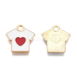 Alloy Enamel Pendants, T-Shirt with Heart Pattern, Light Gold, White, 16x16x1mm, Hole: 2mm(ENAM-S121-088)