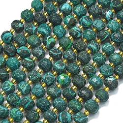 Natural Malachite Beads Strands, with Seed Beads, Faceted, Dyed, Lantern, 8~8.5x6.5~7mm, Hole: 0.6mm, about 44pcs/strand, 15.16 inch(38.5cm)(G-K389-E82-01)