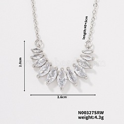 Stylish and Cute Petal Brass Clear Cubic Zirconia Pendant Necklace with Cable Chain for Women Girl, Platinum, 15.75 inch(40cm)(EA4180-1)