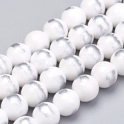 Natural Jade Beads Strands,  Brushed Silver Color, Dyed, Round, White, 8mm, Hole: 0.8mm, about 50pcs/strand, 15.7 inch(40cm)(G-G833-8mm-23)