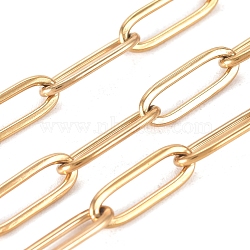3.28 Feet Vacuum Plating 304 Stainless Steel Paperclip Chains, Drawn Elongated Cable Chains, Soldered, Golden, Links: 12x4x1mm(X-CHS-L022-02B-G)