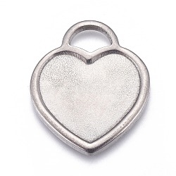 304 Stainless Steel Pendant Cabochon Settings, Plain Edge Bezel Cups, Heart, Stainless Steel Color, Tray: 14x17mm, 23.5x20.5x2mm, Hole: 4x6.5mm(STAS-P245-09P)
