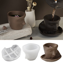 Abstract Art Human Face Cup & Cup Mat Silicone Statue Mold, Portrait Sculpture Resin Casting Coaster Molds, For UV Resin, Epoxy Resin Craft Making, White, 100~140x85~120x45~80mm, 2pcs/set(DIY-E072-03)