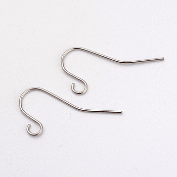 316L Surgical Stainless Steel Earring Hooks, Ear Wire, with Horizontal Loop, Stainless Steel Color, 17x8mm, Hole: 1.6mm, Pin: 0.5mm