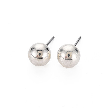 CCB Plastic Ball Stud Earrings for Women, Cadmium Free & Lead Free, Silver, 7.5mm, Pin: 0.6mm