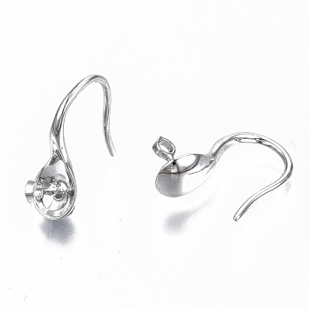 Brass Earring Hooks, Ear Wire, Nickel Free, Real Platinum Plated, 15~16x13~15mm, Hole: 1.5mm, Pin: 0.7mm