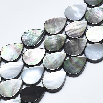 Natural Black Lip Shell Beads, Teardrop, 17.5~18x12~13x3~3.5mm, Hole: 1mm