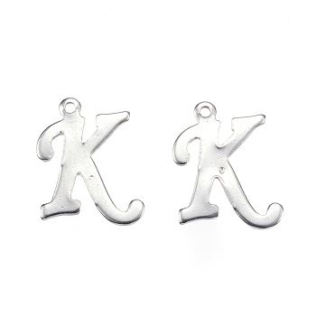 304 Stainless Steel Letter Charms, Letter.K, Stainless Steel Color, 15x12x0.8mm, Hole: 1mm
