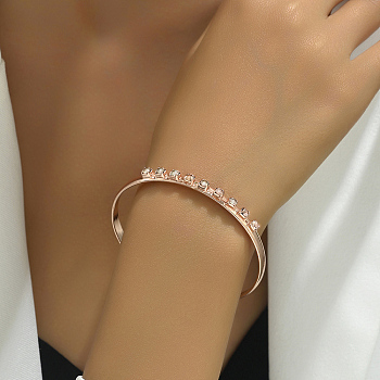 Elegant Rose Gold Alloy Rhinestone Cuff Bangles for Women