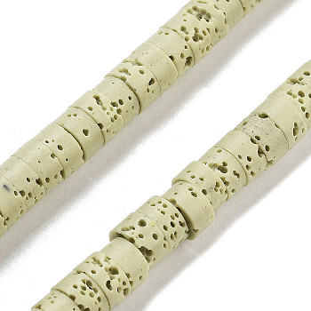 Natural Lava Rock Dyed Beads Strands, Disc, Heishi Beads, Beige, 6x3~3.5mm, Hole: 1.5mm, about 114pcs/strand, 14.96''(38cm)