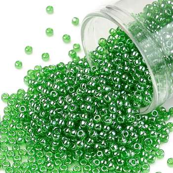 TOHO Round Seed Beads, Japanese Seed Beads, (108) Transparent Luster Lime Green, 11/0, 2.2mm, Hole: 0.8mm, about 5555pcs/50g