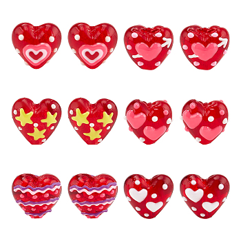 Elite Handmade Lampwork Beads, Mixed Colors, Heart, 19~20.5x20~21x11.5~13.5mm, Hole: 1.8~2.5mm, 6 colors, 2pcs/color