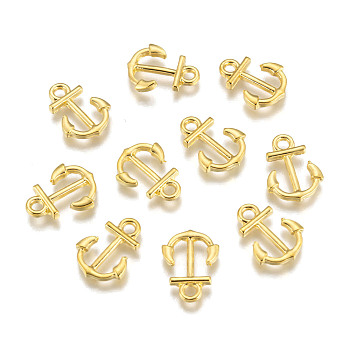 Anchor Brass Pendants, Golden, 16x11.5x1.8mm, Hole: 2mm