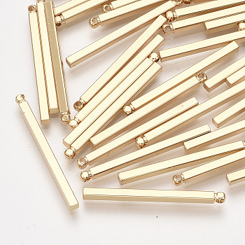 Brass Bar Pendants, Rectangle, Real 18K Gold Plated, 30x2x2mm, Hole: 0.8mm
