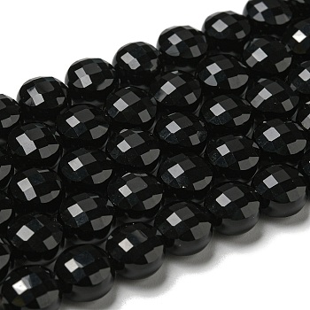 Natural Black Onyx(Dyed & Heated) Beads Strands, Faceted, Flat Round, 7~8x5~6mm, Hole: 1.2mm, about 47~49pcs/strand, 13.82''~14.57''(35.1~37cm)
