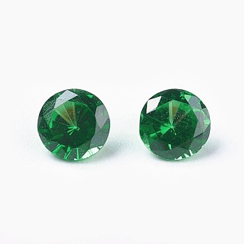 Cubic Zirconia Pointed Back Cabochons, Diamond, Faceted, Green, 5x3mm