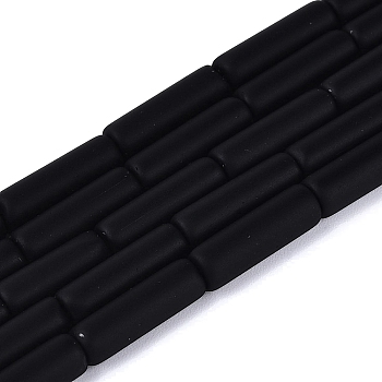Frosted Opaque Glass Beads Strands, Bugle, Black, 12.5~13x4~4.5mm, Hole: 0.6~0.9mm, about 28~29pcs/strand, 14.57~15.16 inch(37~38.5cm)
