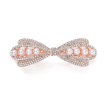 Alloy Crystal Rhinestone Hair Barrettes, with Imitation Pearl Beads, Bowknot, Rose Gold, 25.5x78.5x22.5mm