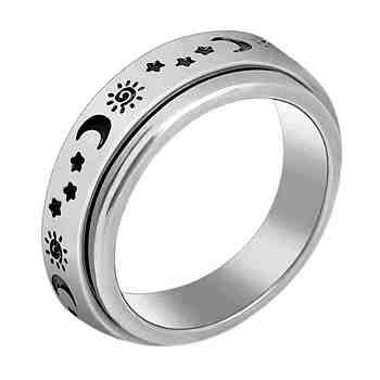 Titanium Steel Rotating Fidget Band Ring, Fidget Spinner Ring for Anxiety Stress Relief, Platinum, Sun Pattern, US Size 8(18.1mm)