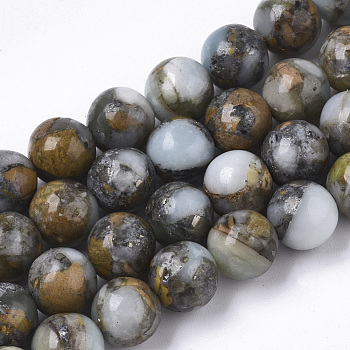Assembled Synthetic Larderite Shoushan Tianhuang Stone and Aqua Terra Jasper Beads Strands, Round, 8mm, Hole: 1mm, about 50pcs/Strand, 15.75 inch(40cm)