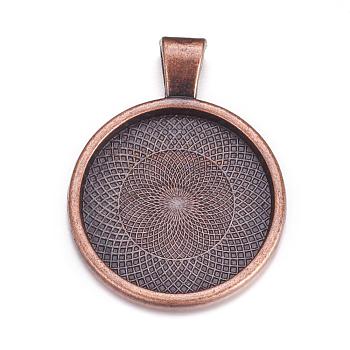 Metal Alloy Pendant Cabochon Settings, Plain Edge Bezel Cups, DIY Findings for Jewelry Making, Red Copper, Cadmium Free & Lead Free, Tray: 24.5mm, 37x28x6.5mm, Hole: 6x4mm