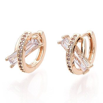 Rack Plating Brass Micro Pave Cubic Zirconia Hoop Earrings, Rectangle, Light Gold, 13.5x13.5mm