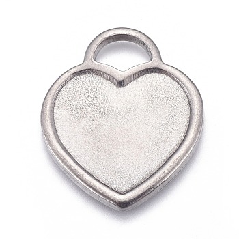 304 Stainless Steel Pendant Cabochon Settings, Plain Edge Bezel Cups, Heart, Stainless Steel Color, Tray: 14x17mm, 23.5x20.5x2mm, Hole: 4x6.5mm