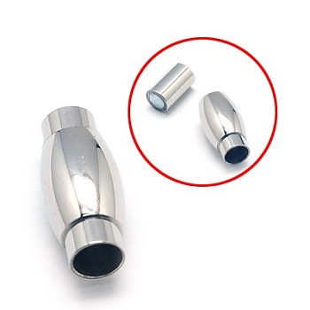 304 Stainless Steel Magnetic Clasps with Glue-in Ends, Oval, Stainless Steel Color, 20x9mm