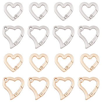 WADORN 16Pcs 2 Style Alloy Spring Gate Rings, Heart, Mixed Color, 8pcs/style