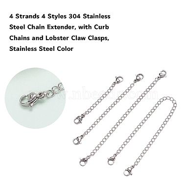 4 brins 4 styles 304 rallonges de chaîne en acier inoxydable(STAS-YW0001-11)-2