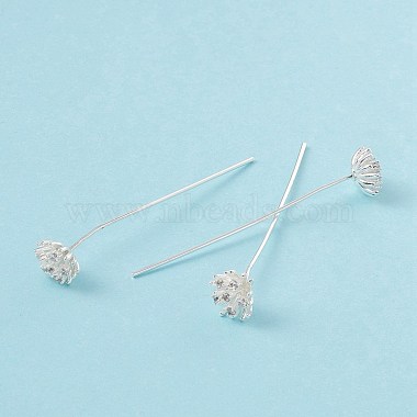 Brass Micro Pave Clear Cubic Zirconia Flower Head Pins(KK-G413-01S)-3